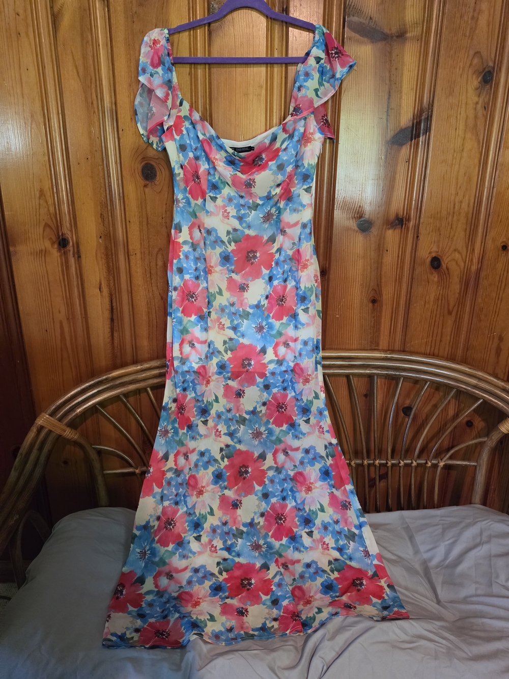Finesse Floral Cowl Maxi Dress in Pink & Blue